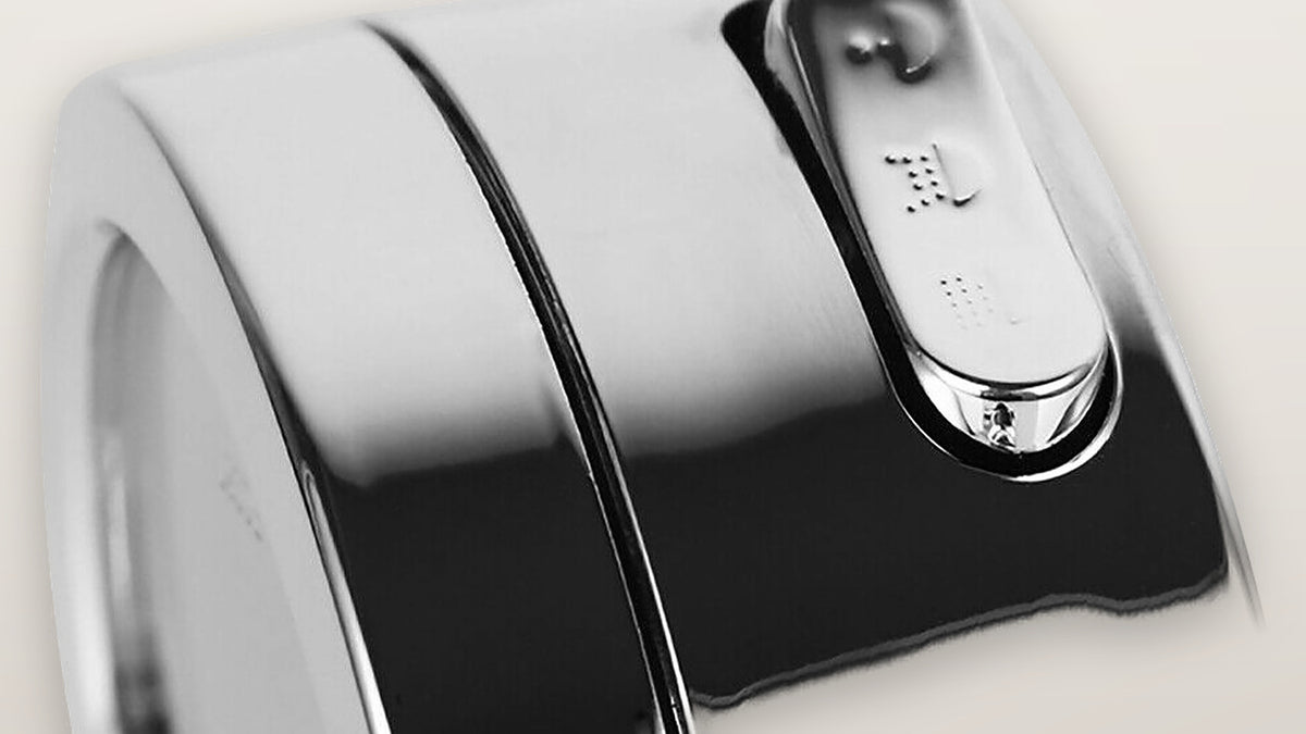 Close-up of the chrome shower head body